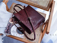 Women's Small Leather Tote Small burgundy leather tote