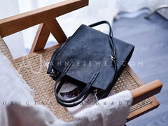 Women's Small Leather Tote Small Black Leather Crossbody Purse 