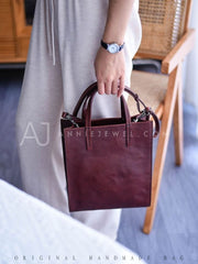 Women's Small Tote Leather Bag Leather Vertical Tote Bag For Women 