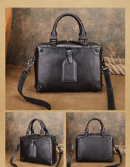 Black Small Leather Box Bag Purse Women's Small Leather Satchel Purse 