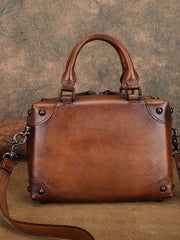 brown Small Leather Box Bag Purse Women's Small Leather Satchel Purse 