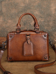 brown Small Leather Box Bag Purse Women's Small Leather Satchel Purse 