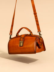 Women's Vintage Leather Doctor Bag Gladstone Bag Purse