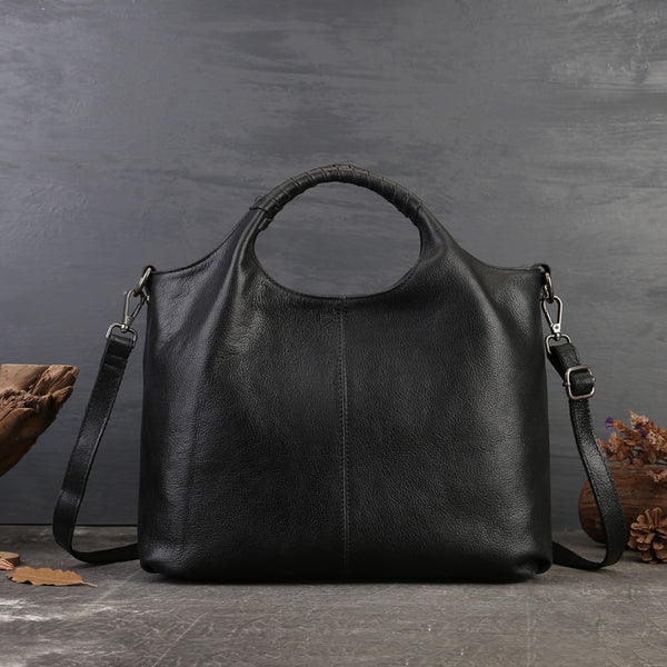 Womens Black Leather Handbag Leather Tote Handbags Tote Bag With Leather Straps 