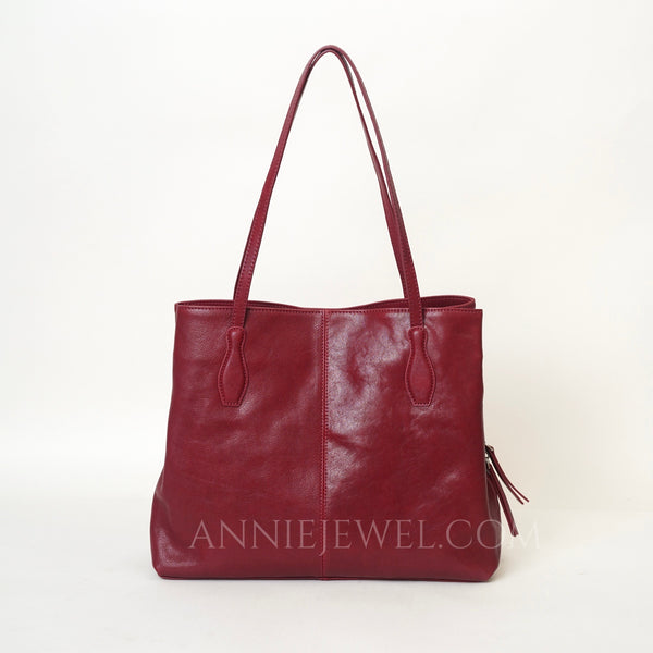 Burgundy Leather Tote Real Leather Tote Bag Genuine Leather Tote Bag With Zipper Womens - iLeatherhandbag