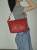 Red Genuine Leather Woven Shoulder Bag Zip Woven Leather Shoulder Bag Womens 