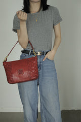 Red Genuine Leather Woven Shoulder Bag Zip Woven Leather Shoulder Bag Womens 