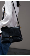 Black Full Grain Leather Satchel Shoulder Bag Purse For Ladies