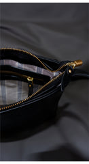 Black Full Grain Leather Satchel Shoulder Bag Purse For Ladies