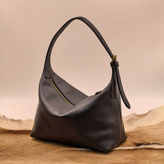 Women's Small Leather Hobo Bags black Leather Hobo Bag With Zipper 