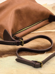 Women's Small Leather Hobo Bags Brown Leather Hobo Bag With Zipper 