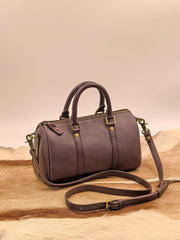 Women's Small Leather Boston Bag brown Leather Satchel Handbag 