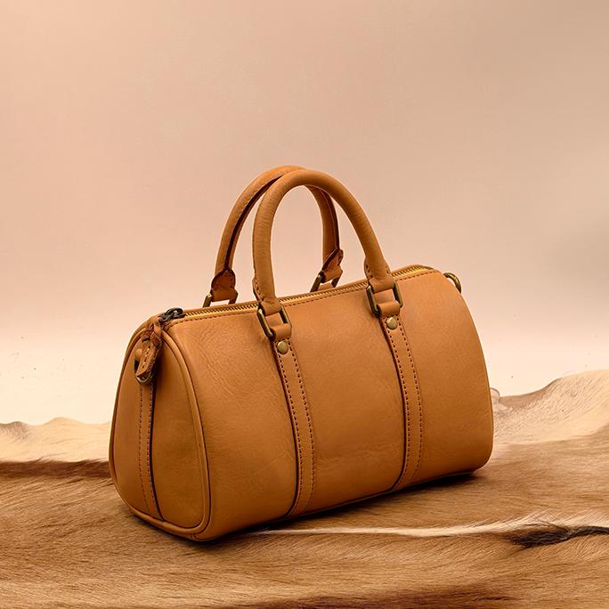 バッグ Leather Boston Bag with Soup Acce Taupe Grained leather - Mini Boston bag - dressupyourpurse