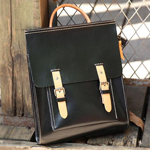Black leather hotsell satchel backpack