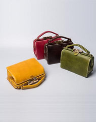 Handmade Womens Yellow Leather Doctor Handbag Purse Small Side Bag Doctor Bags for Women