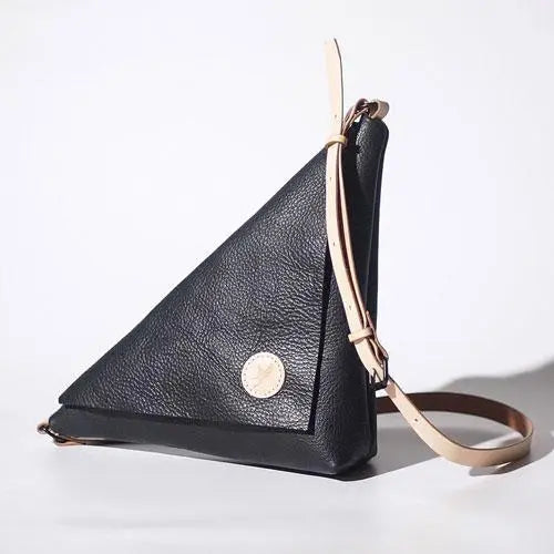 Top Grain Leather Black Triangle Sling Bag