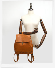 Brown Leather Bucket Backpack Womens