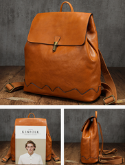 Brown Leather Bucket Backpack Womens