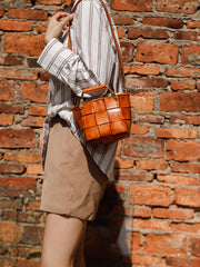 Handmade Cem Leather Mini Bucket Bags Purses