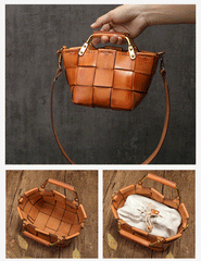 Handmade Cem Leather Mini Bucket Bags Purses