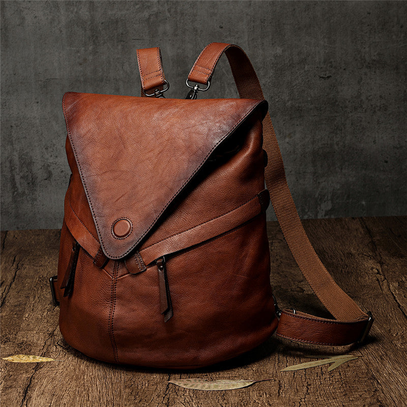 COOL Distressed Leather Triangle Backpack Bag - iLeatherhandbag