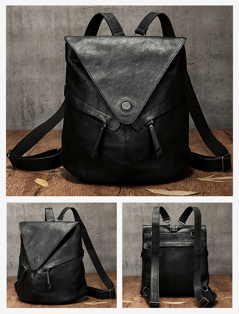 Black Leather Satchel Backpack Womens Cute School Backpack Bag Black C –  Feltify