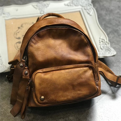 Distressed Leather Womens Zipper Backpack Bag