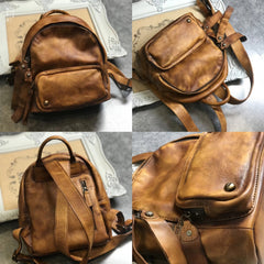 Distressed Leather Womens Zipper Backpack Bag