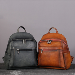 Distressed Leather Zipper Backpack Bags