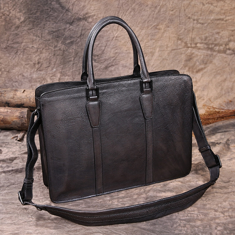 Mens Distressed Leather 15" Laptop Structured Briefcase Purse Bag