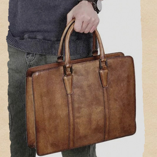 Mens Distressed Leather 15" Laptop Structured Briefcase Purse Bag