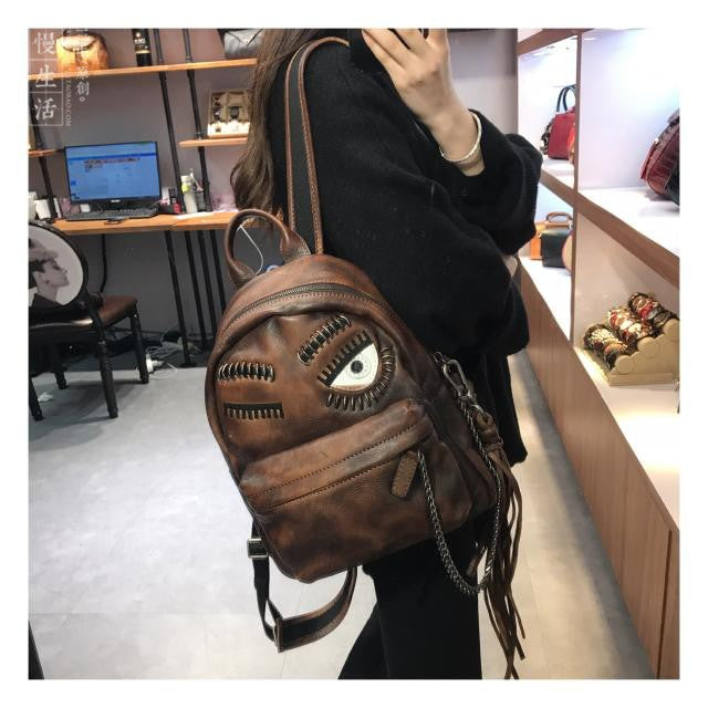 cute backpacks girl leather Cute Eyelid Genuine Leather Zip Bookbag Backpack Bags For Women – iLeatherhandbag