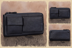 Distressed Leather Long Zipper Pocketbook Wallet Purse - iLeatherhandbag