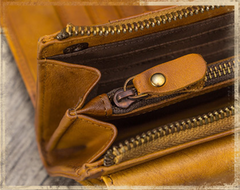 Distressed Leather Long Zipper Pocketbook Wallet Purse