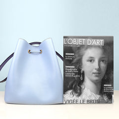 Flora Blue Leather Drawstring Bucket Bag Womens Bucket Bag Purse
