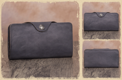 Genuine Leather Long Flat Billfold Checkbook Wallet Purse
