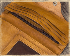 Genuine Leather Long Flat Billfold Checkbook Wallet Purse