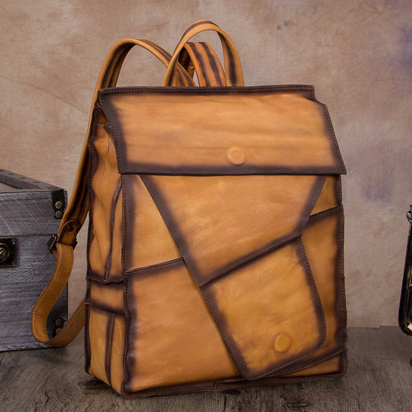 Geometric Genuine Leather 14" Backpack Travel Bag Purse