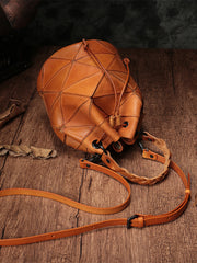 Stitching Leather Drawstring Bucket Bags
