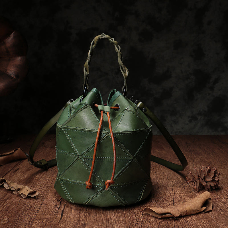 Geo Pattern Bucket Bag, Small Drawstring Design Crossbody Bag
