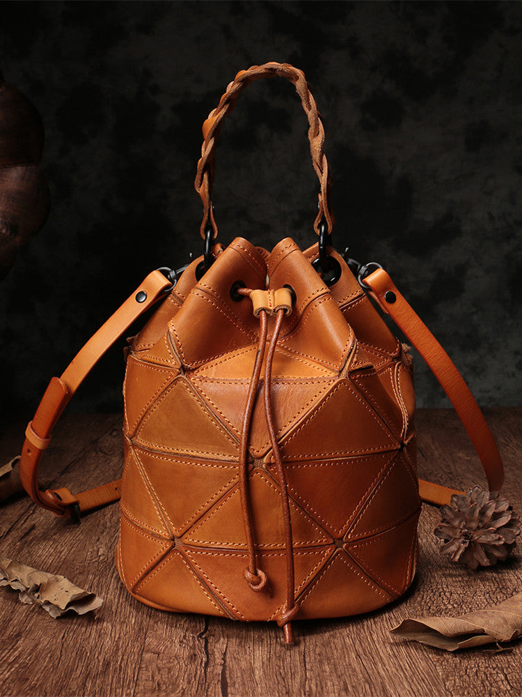 Cute Womens Leather Drawstring Bucket Bag Small Crossbody Purse For Wo –  igemstonejewelry