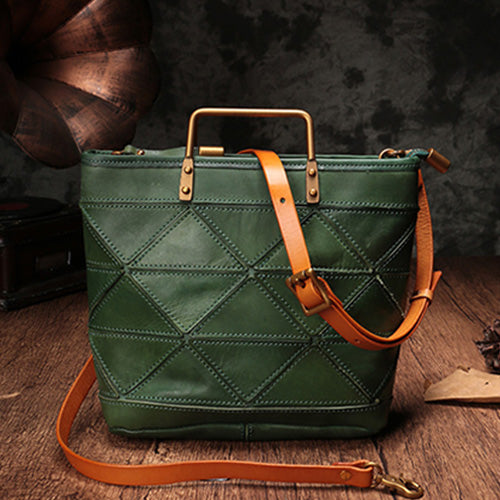 Genuine Leather Pathwork Small Tote Bags For Women - iLeatherhandbag