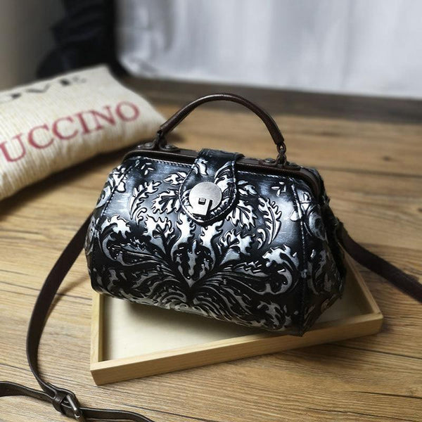 Handamde Womens Floral Leather Doctor Handbag Purses - iLeatherhandbag