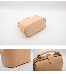 Handmade Womens Beige Leather Mini doctor Handbag shoulder doctor bags for women
