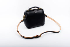 Handmade Womens Black Leather doctor Handbag shoulder doctor bags Purse for women - iLeatherhandbag