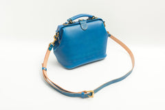 Handmade Womens Blue Leather Doctor Handbag Blue Shoulder Doctor Bags Purse for Women