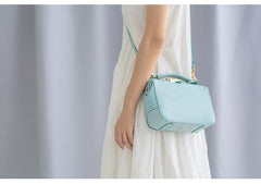 Handmade Womens Blue Leather Doctor Handbag Purse Small Side Bag Doctor Purse for Women