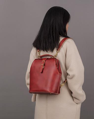 Handmade Womens Red Leather Doctor Backpack Purse Shoulder Doctor Handbag for Women - iLeatherhandbag