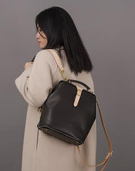 Handmade Womens Black Leather Doctor Backpack Purse Shoulder Doctor Handbag for Women