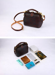 Handmade Womens Coffee Leather Mini doctor Handbag shoulder doctor bags for women